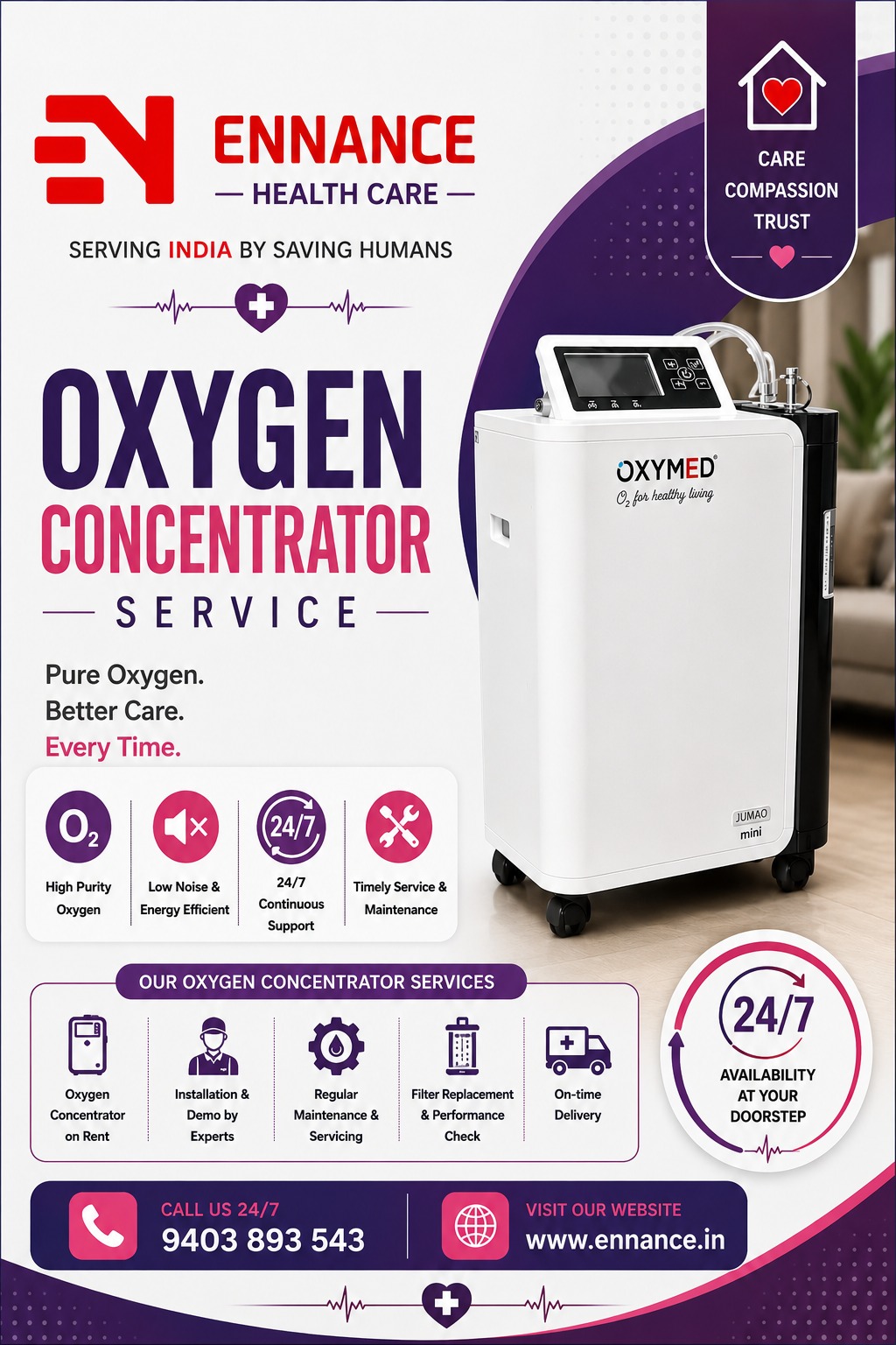 Best & Top Oxygen Concentrator Machine Dealer in Kulasekharapuram | Main Medical Oxygen & Oxygen Machine Dealer | 24×7 Rental, Sales & Supply | Ennance Healthcare | 9995250750
