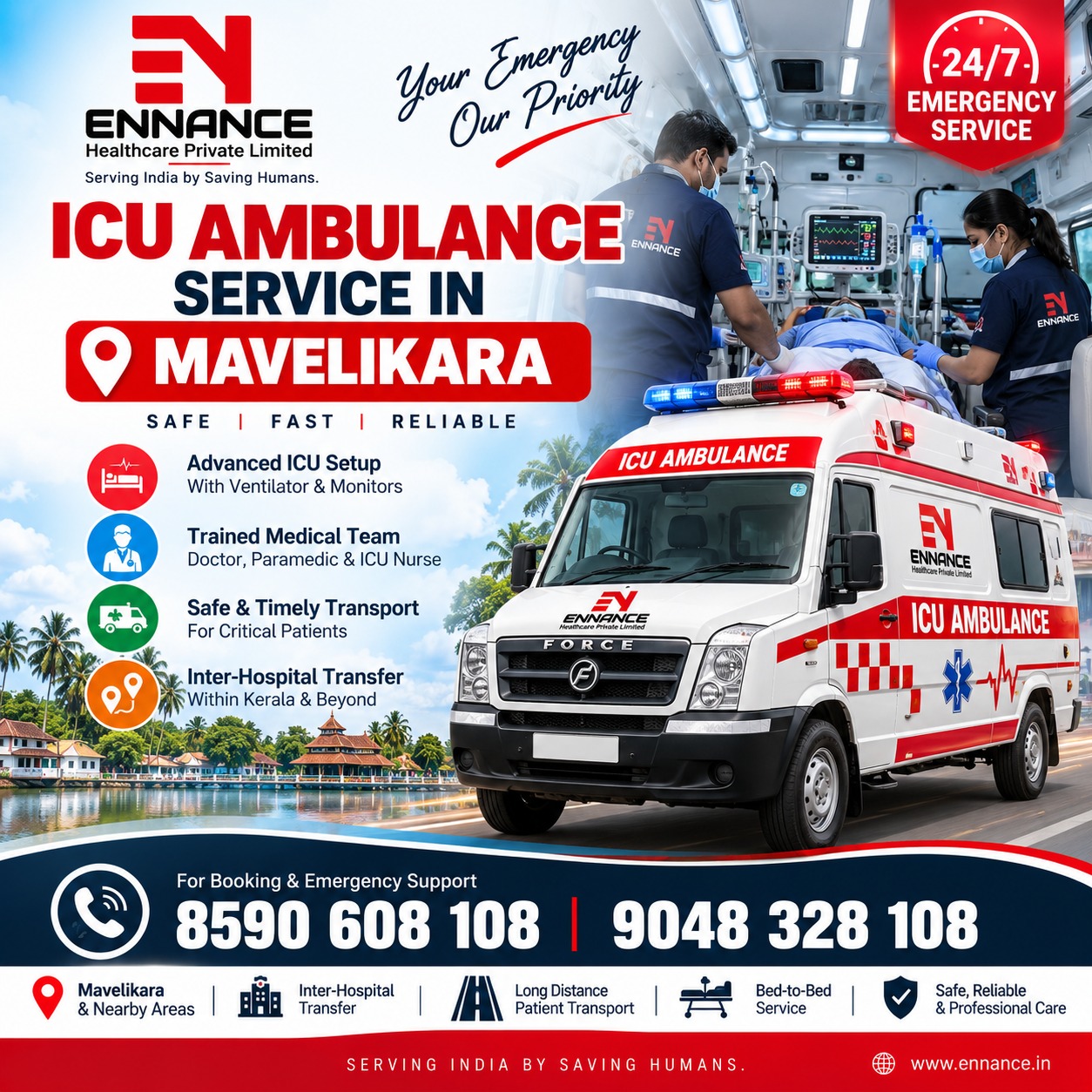 ICU Ambulance Service in Mavelikara – 24/7 Emergency, ALS & Critical Care Ambulance
