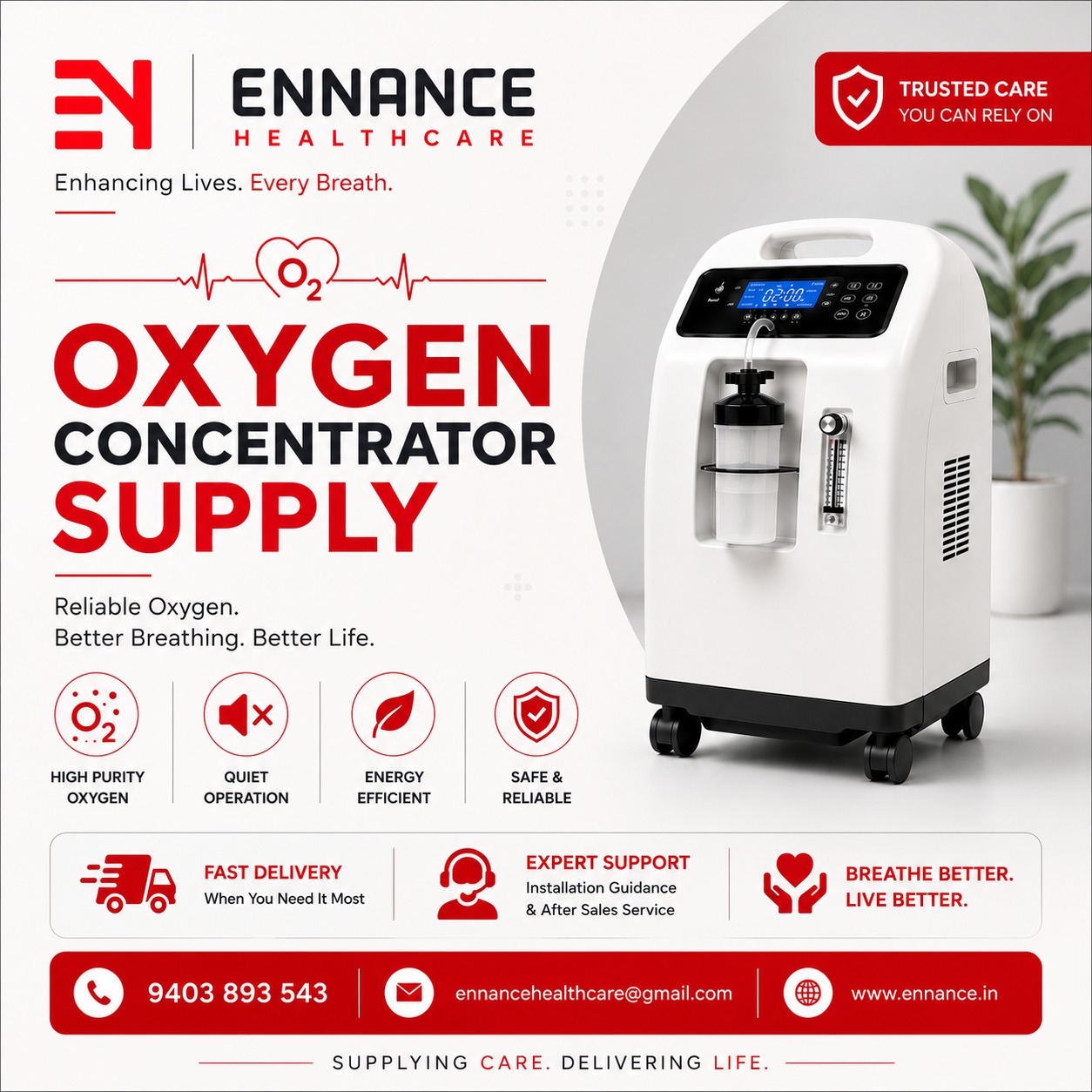 Best Oxygen Concentrator Machine Dealer in Mavelikara | 24×7 Medical Oxygen Machine Rental & Sales | Ennance Healthcare | Call 9995250750