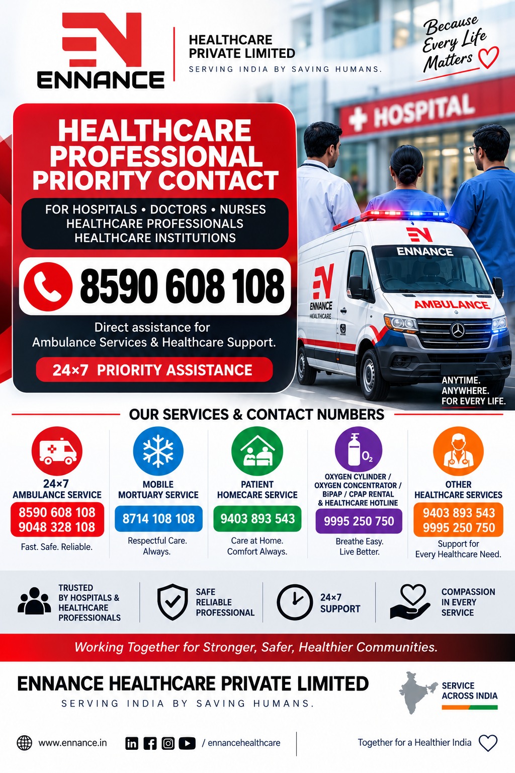 Ennance Healthcare 24×7 Ambulance Service | Priority Support for Hospitals & Healthcare Professionals