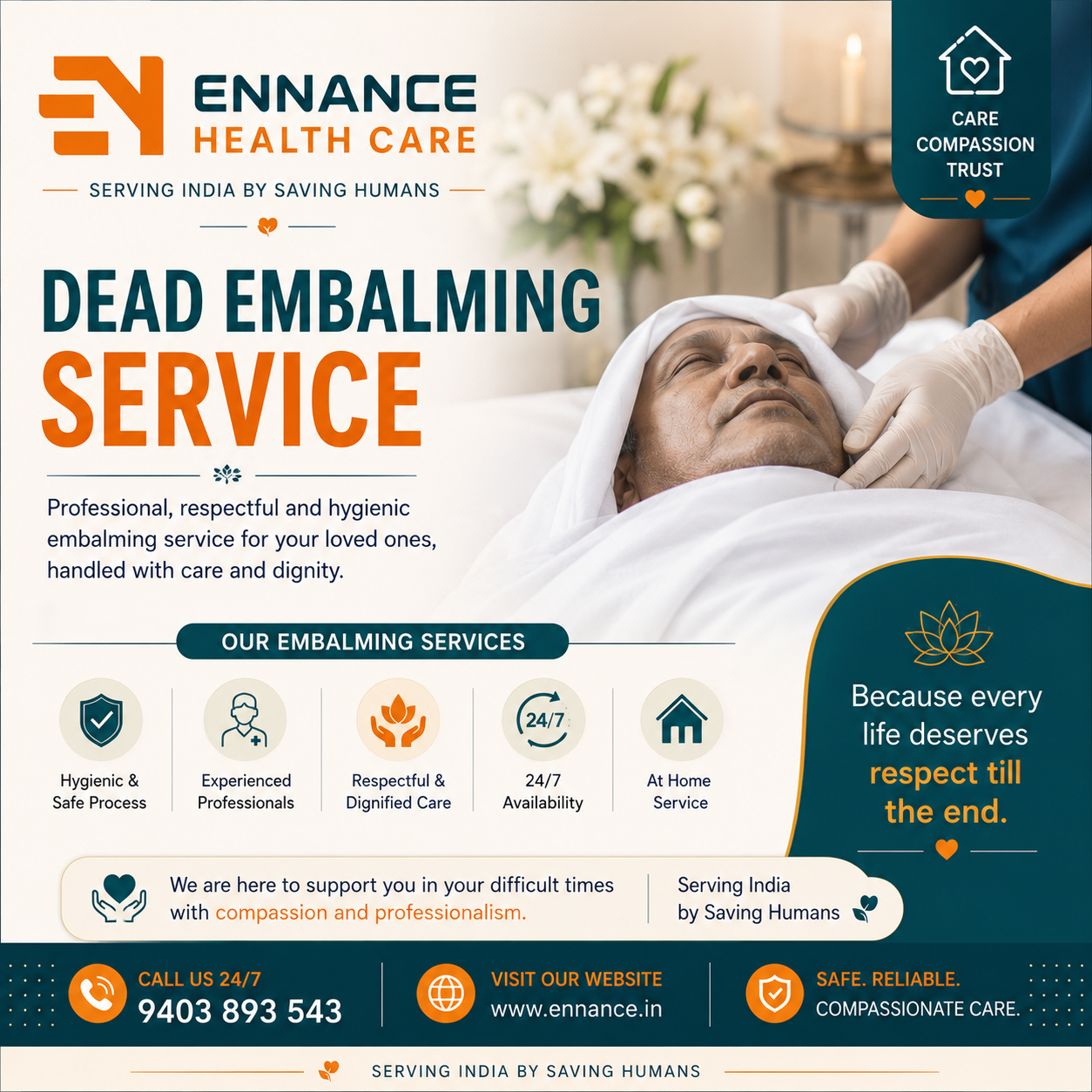 Best & Top Leading Dead Body Embalming Service in Mavelikara | 24/7 Professional Embalming & Body Preservation by Ennance Healthcare