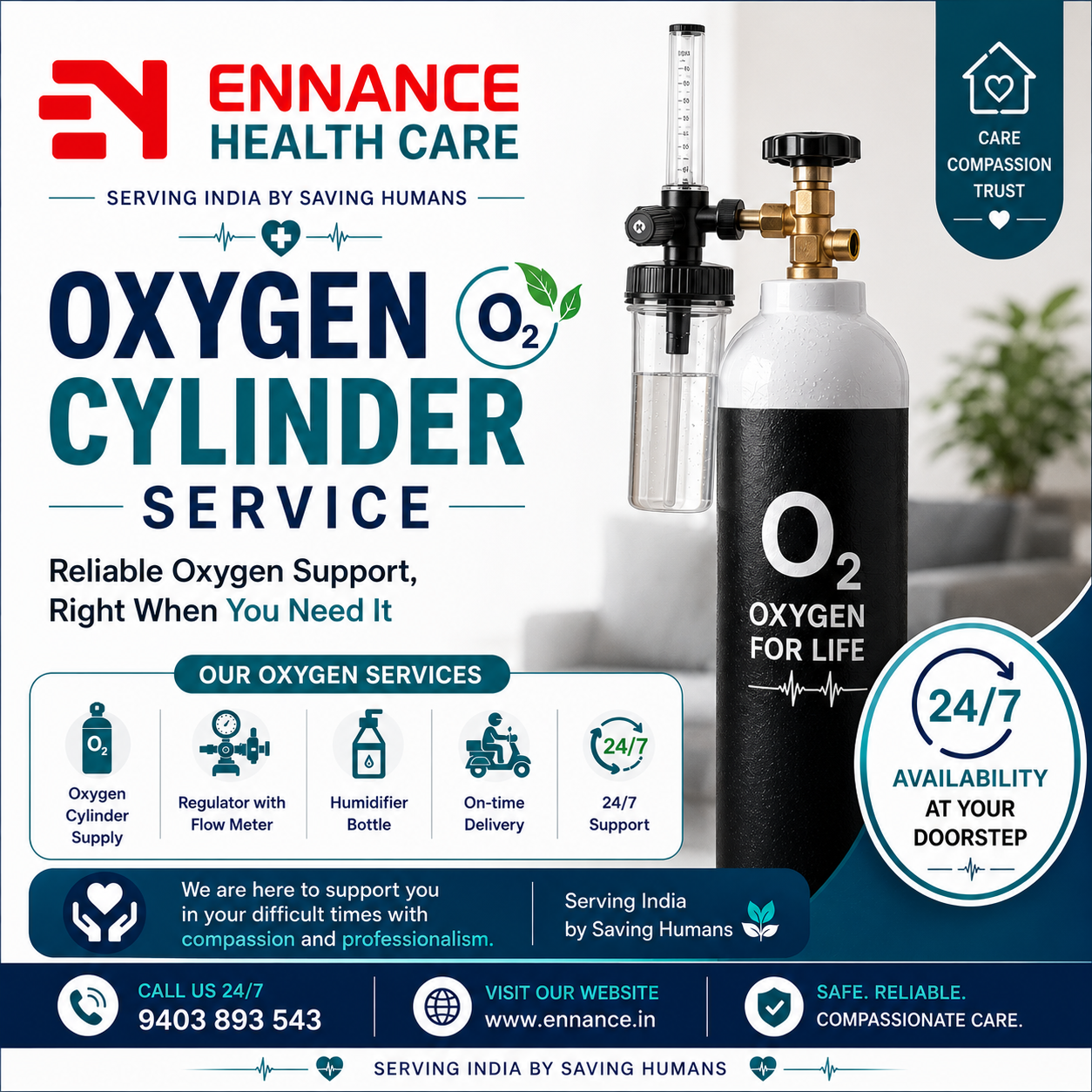 Best & Top Leading Oxygen Cylinder Supply Service in Oachira | 24/7 Oxygen Support by Ennance Healthcare