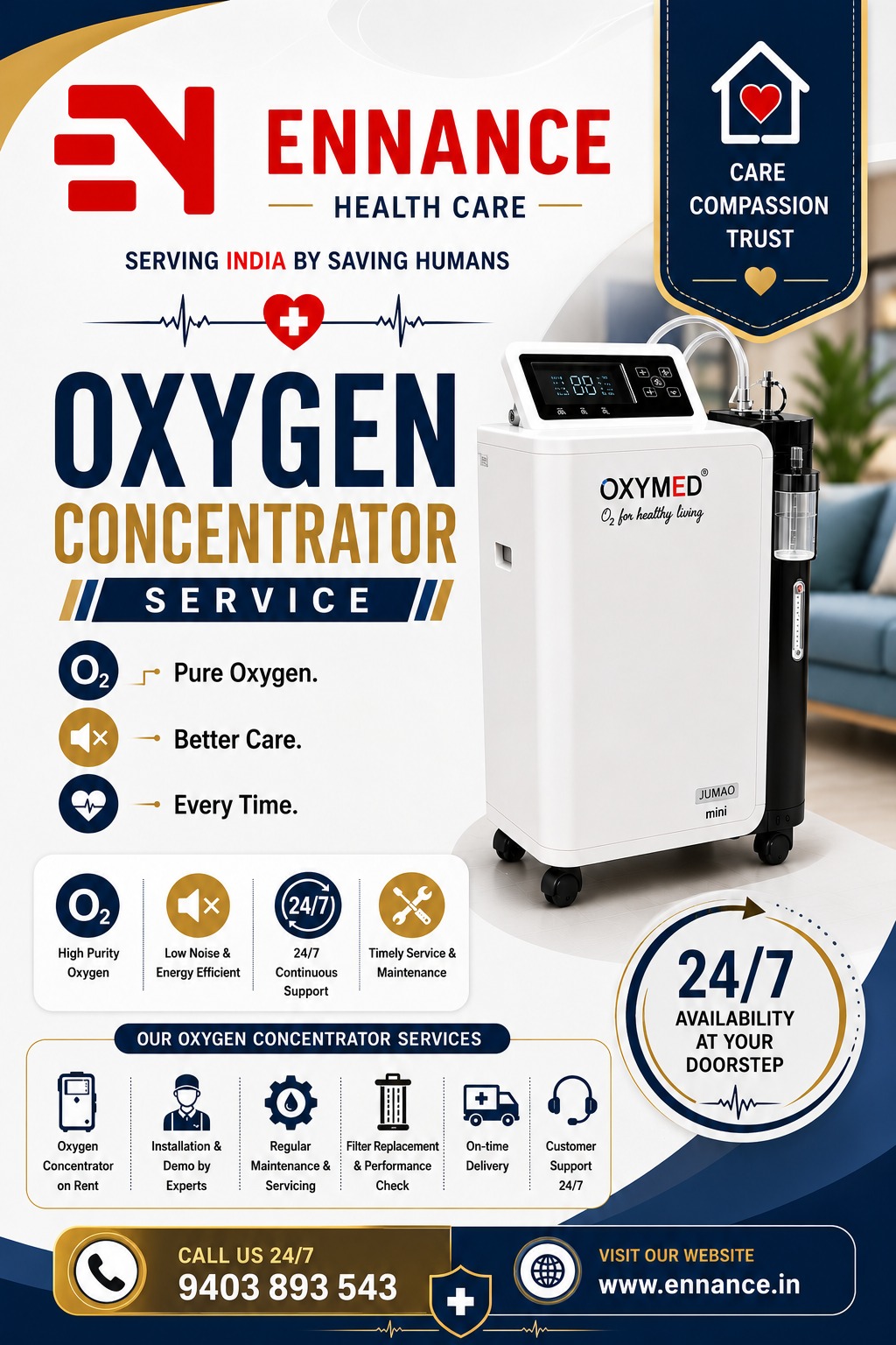 Best & Top Leading Oxygen Concentrator Supply in Pathiyoor, Kayamkulam & Nearby Areas | 24/7 Home Oxygen Support – Ennance Healthcare