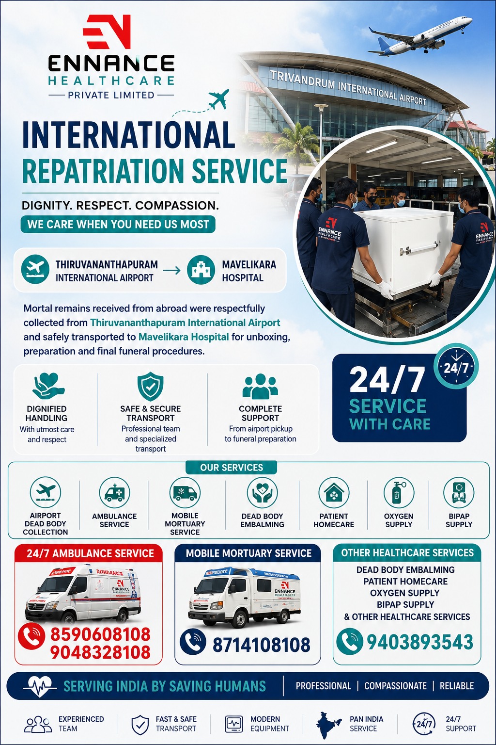 International Human Remains Repatriation: Dead Body Transport from Thiruvananthapuram International Airport to Mavelikara for Funeral Arrangements