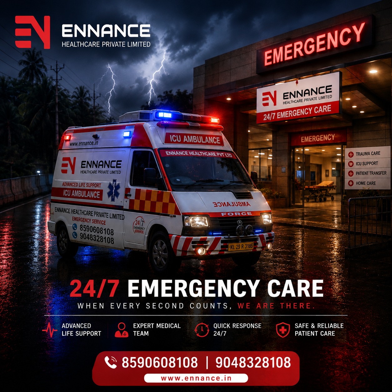 Best & Top Leading Ambulance Service in Thattarambalam, Mavelikara | 24/7 ICU Ambulance Service | Ennance Healthcare Private Limited