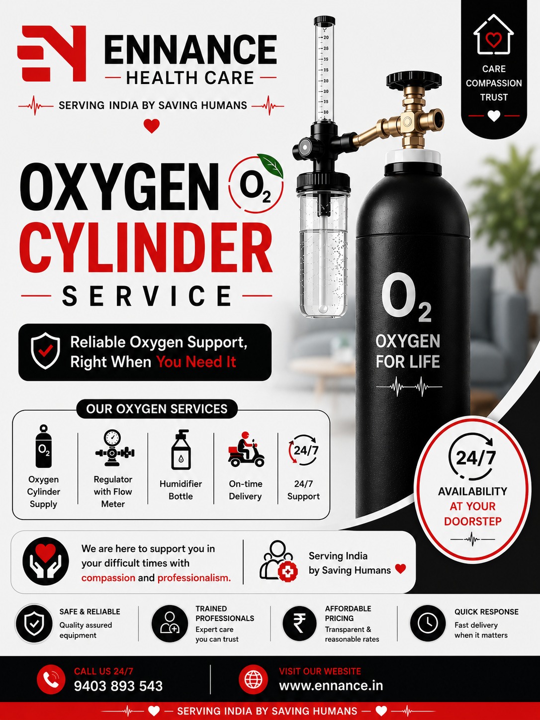 Best & Top Leading Oxygen Cylinder Supply Service in Krishnapuram, Kayamkulam | 24/7 Medical Oxygen Delivery | Ennance Healthcare Private Limited | Call 9403893543