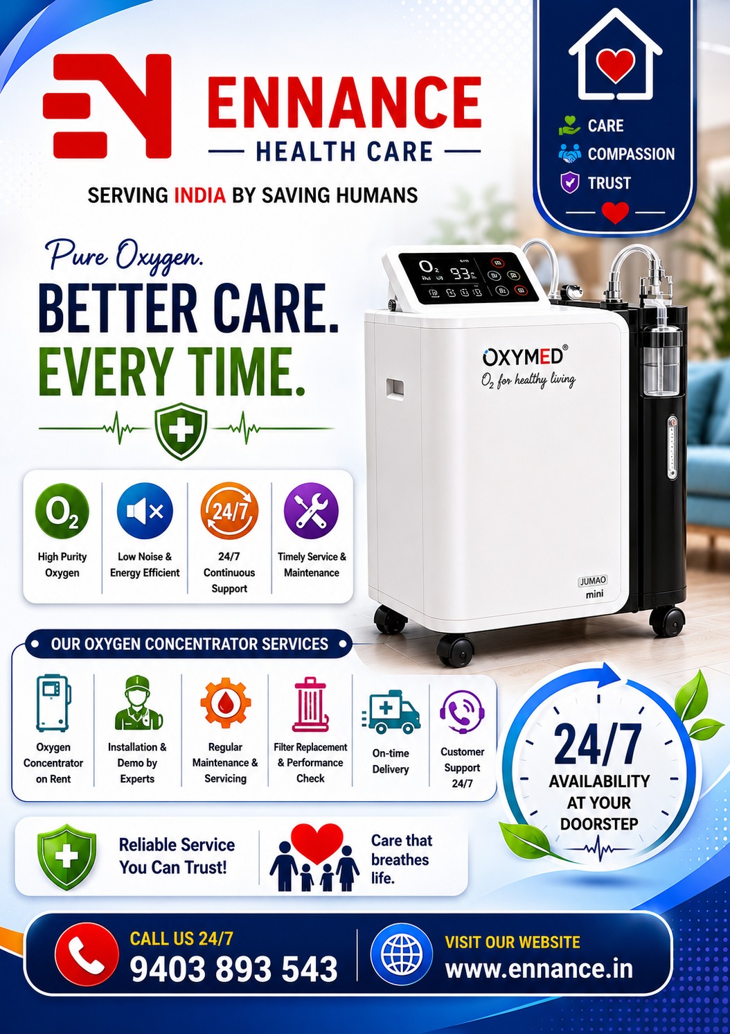 Best & Top Leading Oxygen Concentrator Machine Supply in Kayamkulam | 24/7 Oxygen Concentrator Rental & Sales | Ennance Healthcare Private Limited | Call 9403893543