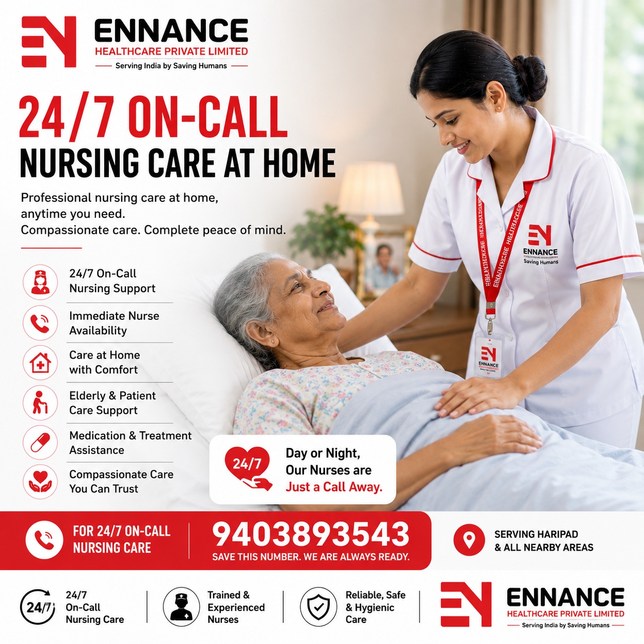 Best & Top Leading 24 Hour Patient Homecare Service in Chettikulangara, Mavelikara | Elder Care, Bedridden Patient Care & Palliative Care at Home | Ennance Healthcare Private Limited | Call 9403893543