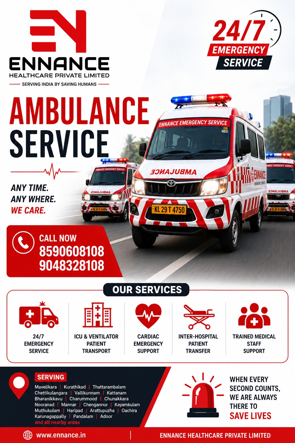 Best & Top Leading Ambulance Service in Charummood | 24×7 ICU Ambulance, D Level Ambulance & Ambulance with Freezer | Ennance Healthcare Private Limited | Call 8590608108 / 9048328108