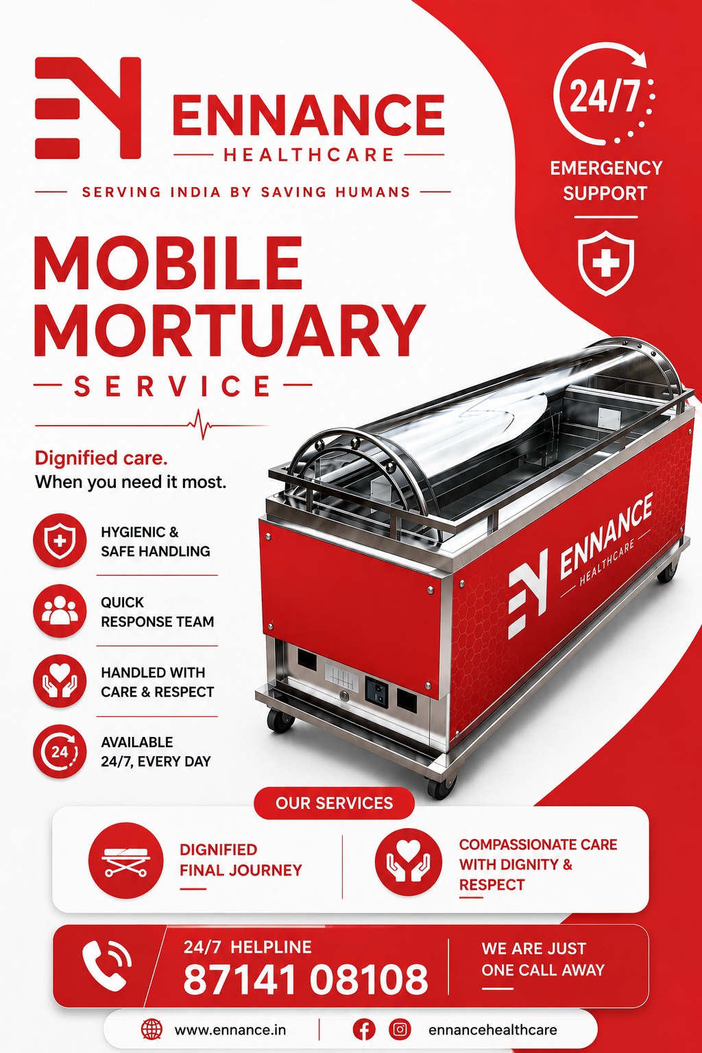 Best & Top Mobile Mortuary Service & Dead Body Freezer in Kurathikad, Mavelikara | 24/7 Mobile Mortuary Vehicle | Ennance Healthcare Private Limited | Call 8714108108