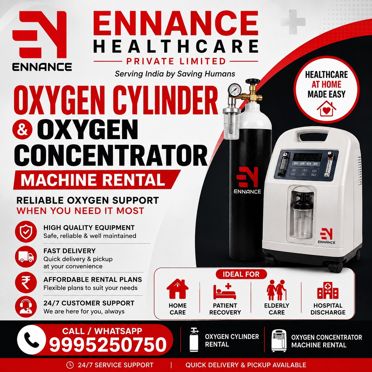 24×7 Oxygen Cylinder & Oxygen Concentrator Rental in Kayamkulam, Mavelikara, Haripad, Chengannur, Pandalam & Adoor | Ennance Healthcare Private Limited | Call 9995250750