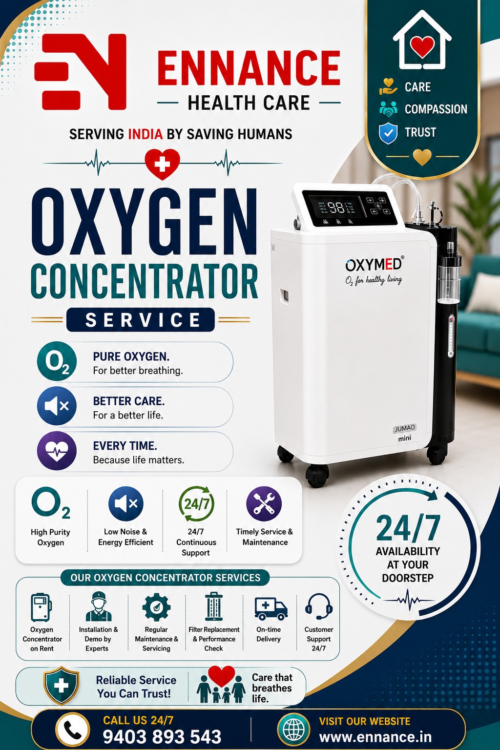 Best & Top Oxygen Concentrator Machine Dealer in Charummood | Main Medical Oxygen & Oxygen Machine Dealer | 24×7 Rental, Sales & Supply | Ennance Healthcare | 9995250750