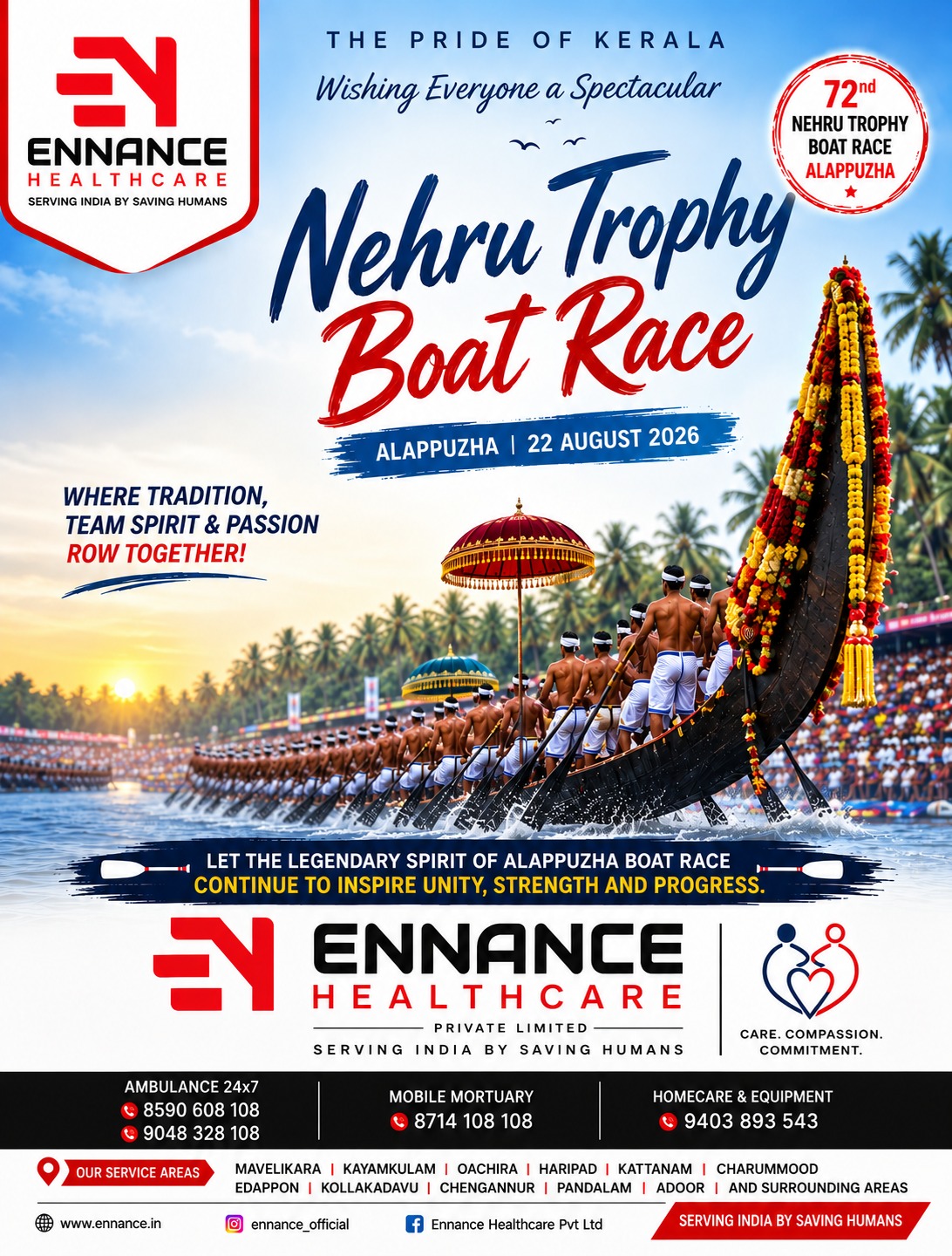 72nd Nehru Trophy Boat Race 2026 Alappuzha | Greetings from Ennance Healthcare Private Limited | Kerala’s Legendary Vallam Kali