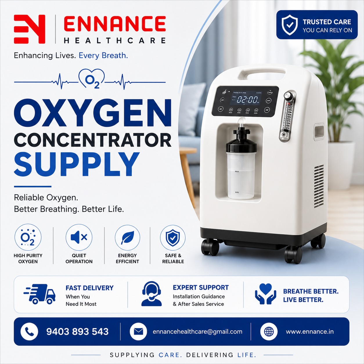 Best & Top Oxygen Concentrator Machine Dealer in Pallippad & Haripad | Main Medical Oxygen & Oxygen Machine Dealer | 24×7 Rental, Sales & Supply | Ennance Healthcare | 9995250750