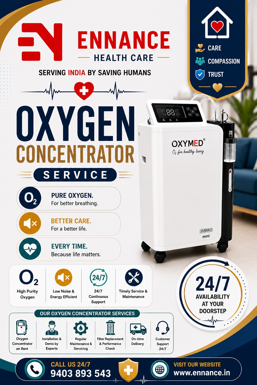 Best Oxygen Concentrator Machine Dealer in Edappon & Nooranadu  24×7 Oxygen Machine Rental, Sales & Medical Oxygen Dealer  Ennance Healthcare  9995250750