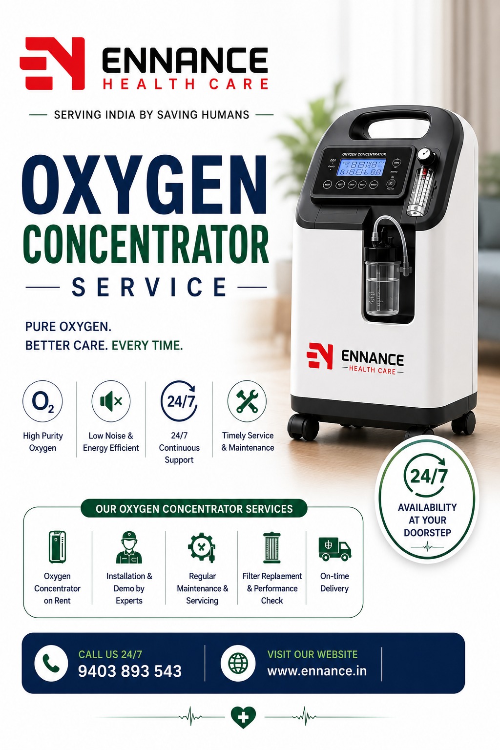 Best & Top Oxygen Concentrator Machine Dealer in Chettikulangara | Main Oxygen Machine & Medical Oxygen Dealer | 24×7 Rental, Sales & Supply | Ennance Healthcare | 9995250750