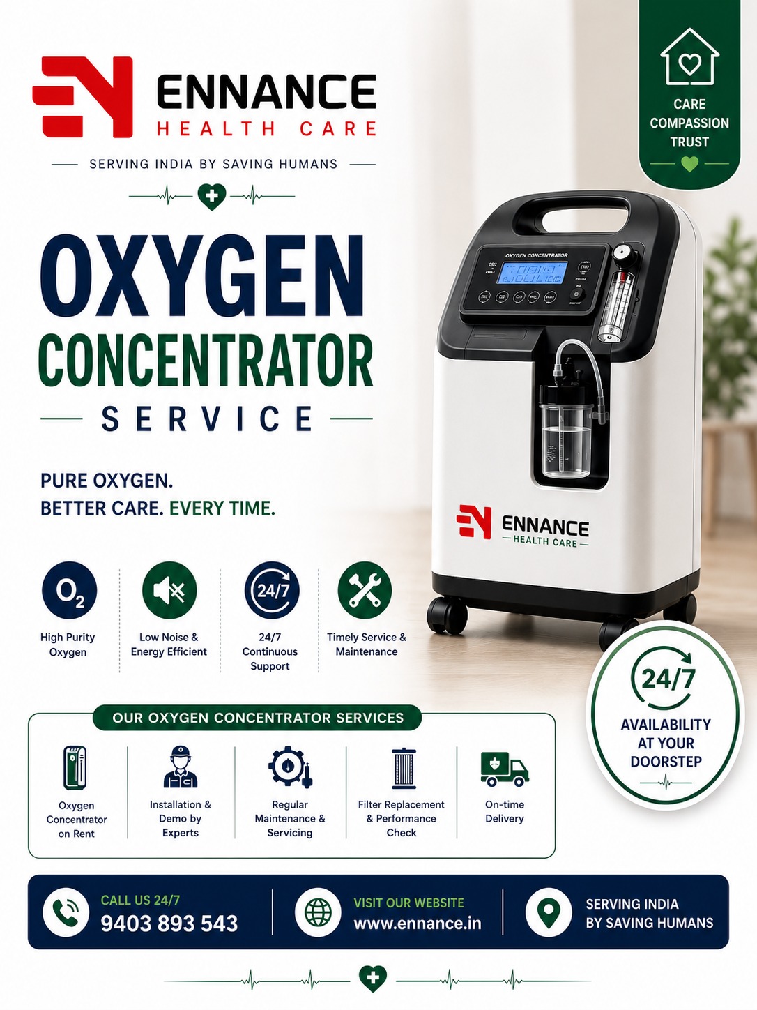 Best & Top Oxygen Concentrator Machine Dealer in Muthukulam | Main Medical Oxygen & Oxygen Machine Dealer | 24×7 Rental, Sales & Supply | Ennance Healthcare | 9995250750
