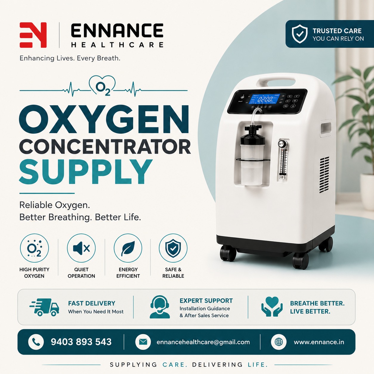 Best Oxygen Concentrator Machine Dealer in Vallikavu & Clappana | Main Medical Oxygen & Oxygen Machine Dealer | 24×7 Rental, Sales & Supply | Ennance Healthcare | 9995250750