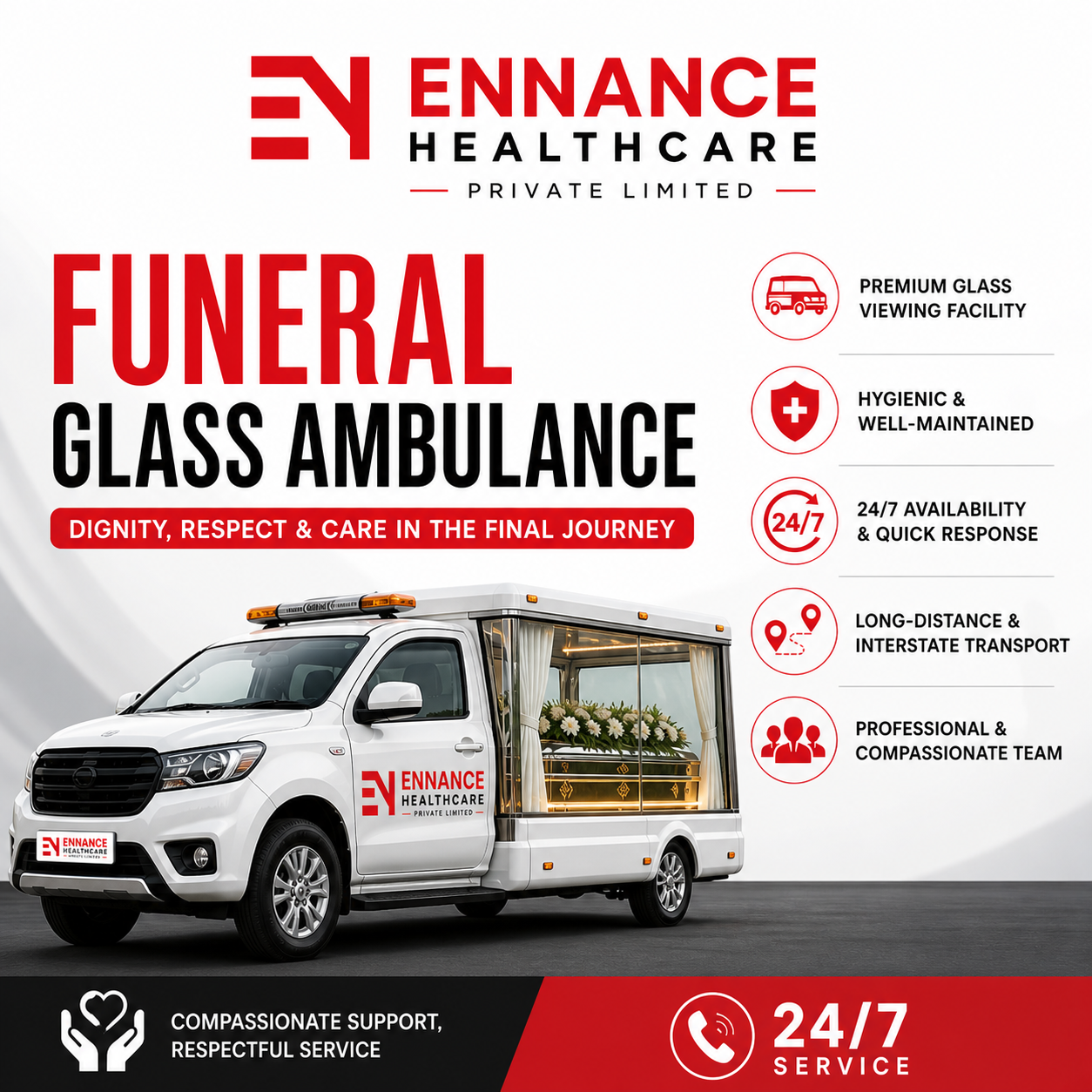 Funeral Glass Ambulance Service | Dead Body Transport | Ennance Healthcare